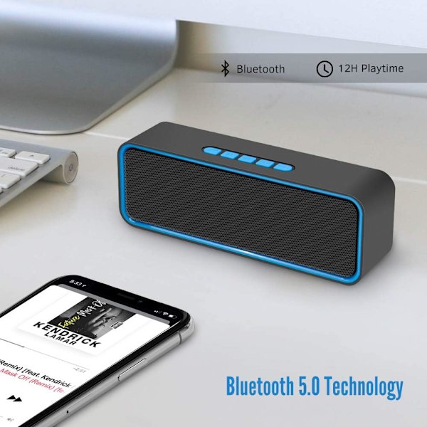 (Sininen) Kannettava Langaton Kaiutin, Bluetooth 5.0 Kaiutin 3D-Äänentoistolla