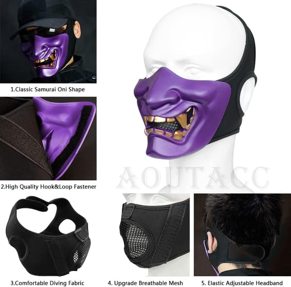 Airsoft Halv ansiktsmask, Ond Demon Monster Kabuki Samurai Hannya