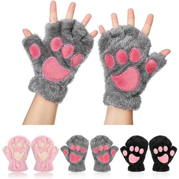 3 Dobbel katteklo handsker Fingerløse handsker Vinter plyshandsker Wo