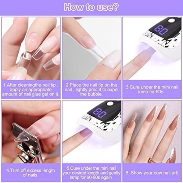 UV Gel Neglelampe, UV LED Bærbar Neglelampe til Gel Polish Timer