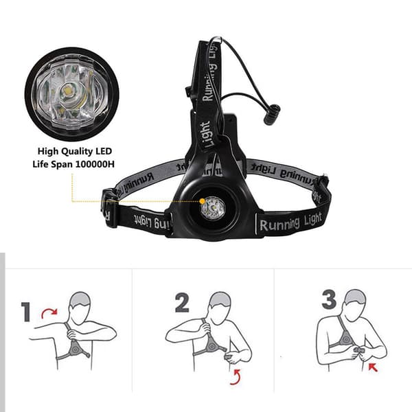 USB-oppladbart løpelys LED-brystlys - Justerbar