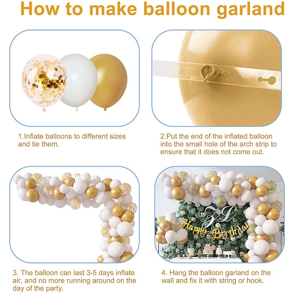 Ballonggirlangbågekit i vitt guld, 12 tum, 10 tum, 5 tum, Ballo