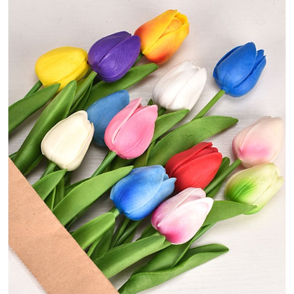 24 blandede fargede tulipaner simulerte blomster bryllup hjem mini pu følelse
