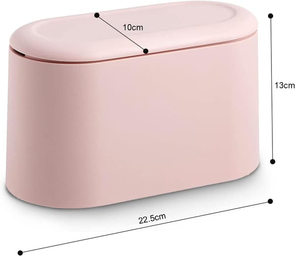 Rosa, liten bordsoppsamler med trykknapplokk for baderom