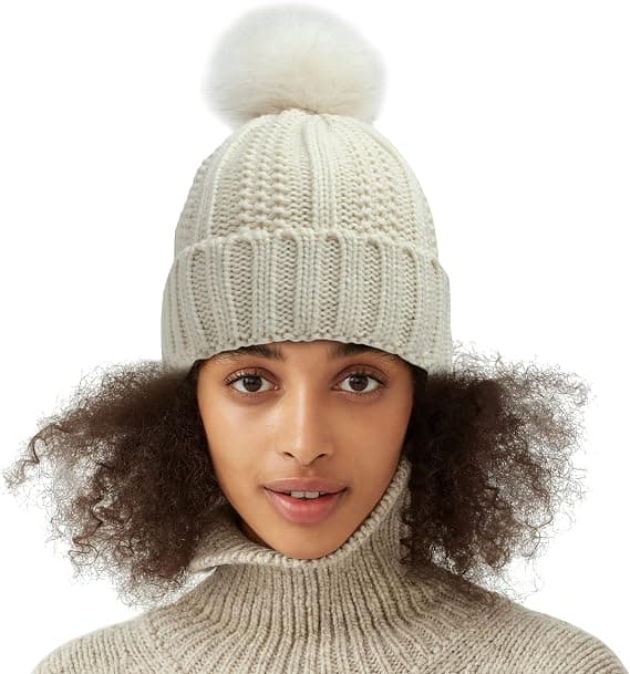 Vinter Beanie Hat til Kvinder med Satinfor og Kunstig Pels Pom Pom