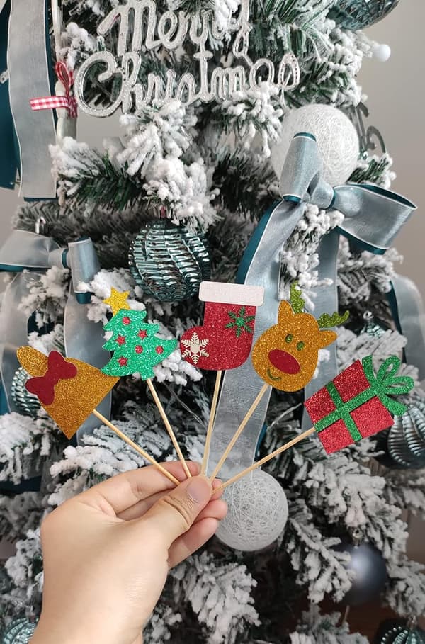 35 stk Julekake Topper, Glitter Dobbeltsidig Montert H