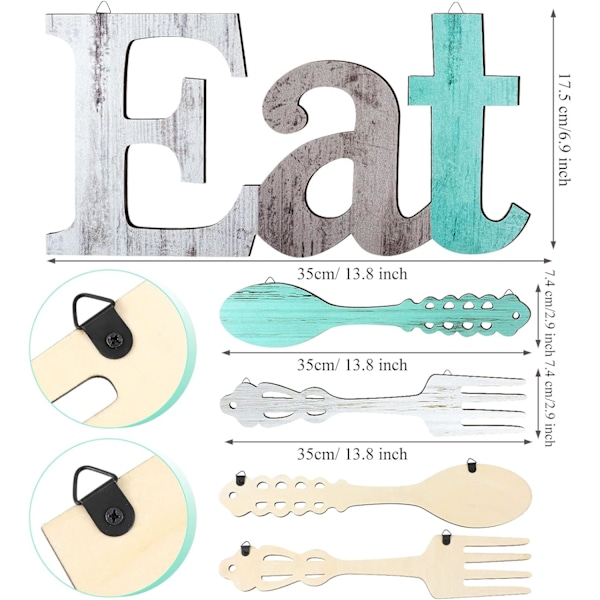 Set med EAT-skylt, gaffel och sked väggdekor, rustik trä Eat D DXGHC