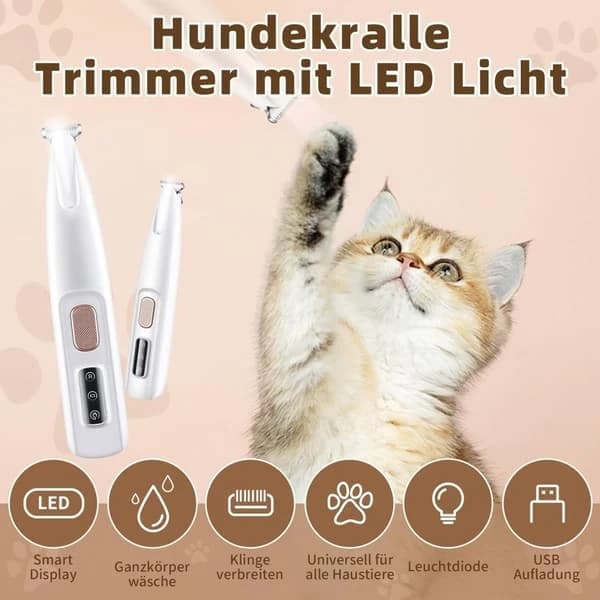 Hiljainen johdoton koiran trimmeri / kynsileikkuri LED-valolla, vedenkestävä, johdoton