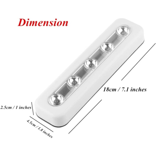 En pakke med 4, gør-det-selv-stangmonteret 5 LED-berøringslys, batteridrevet