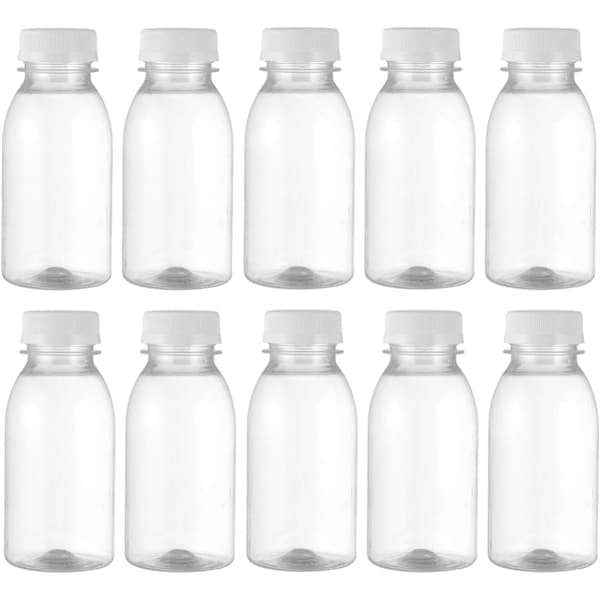 10 st 250ml Mjölkflaskor med Lock Transparenta Burkar Plast Juiceflaskor Behållare för Fester Hem Utomhusresor, D