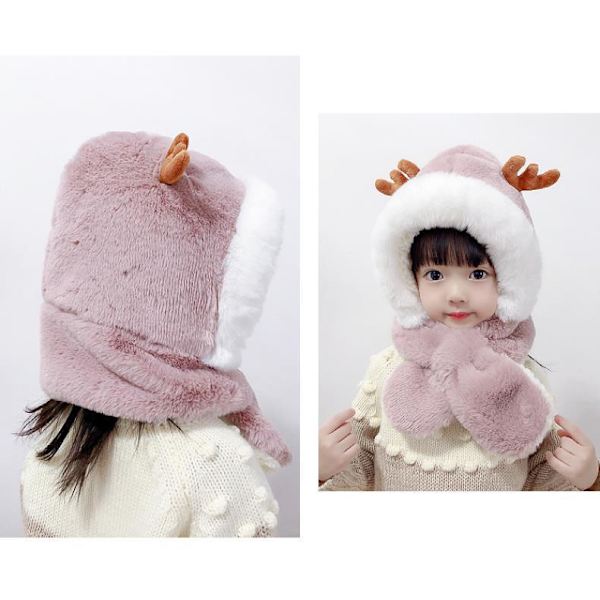 Plush Hatt- och Halsduksset för Bebisar och Barn, Pojkar och Flickor, Varma Renväggsmössor