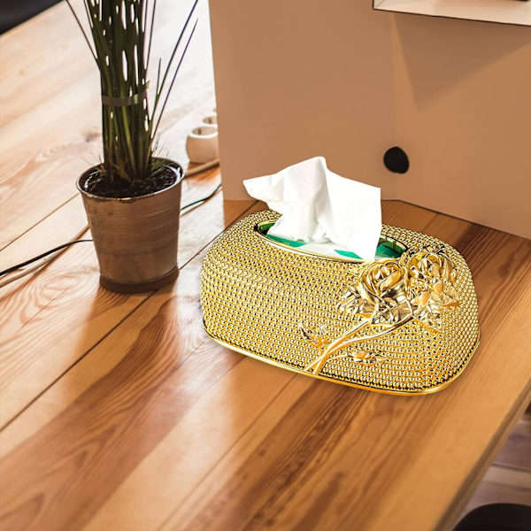 Vævæskeskrin Cover Hjem Bil Disk Napkin Papir Case Dekoration - Guld