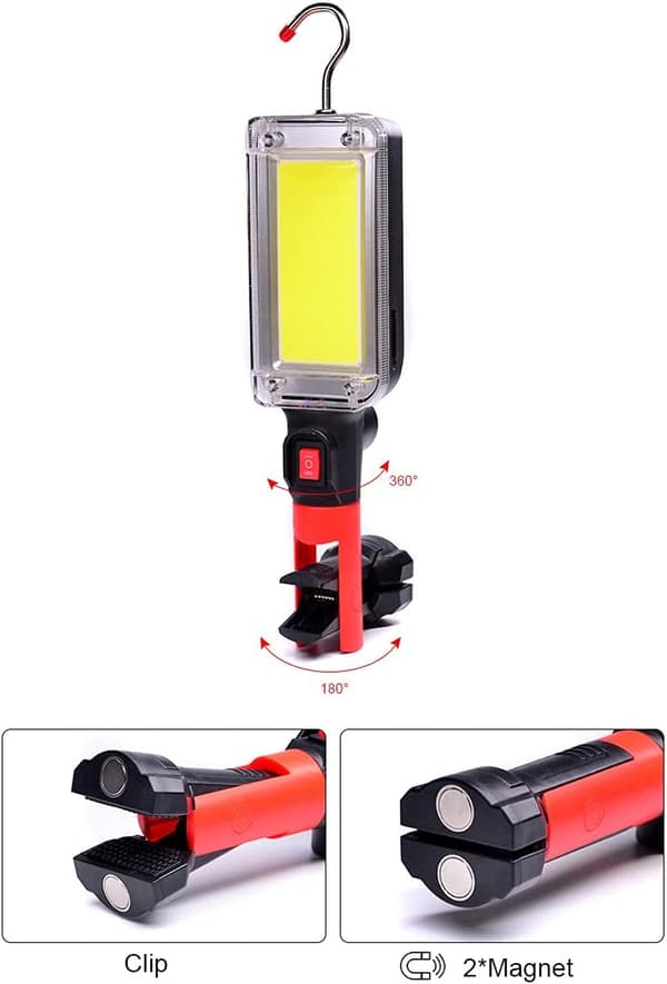 Genopladelig COB LED Arbejdslys, 2 Lystilstande, Campinglampe