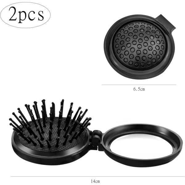 2 Pieces Folding Hair Brushes Travel Mirror Round Folding Tra DXGHC