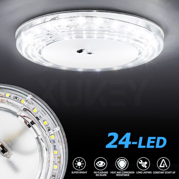 24LED 12V Hvit Tak Taklampe Innvendig Kuppel Rund Leselys Fo
