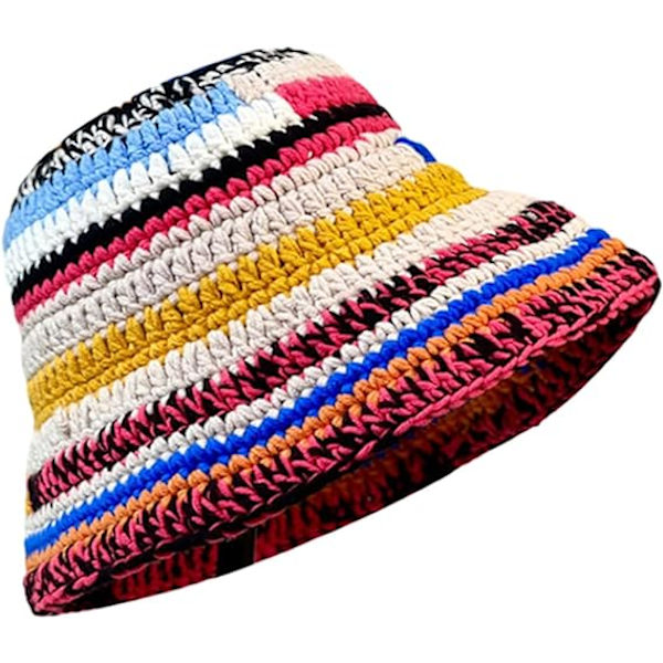 Färgglad Bucket Hat för Kvinnor Män Stickad Hatt Vävande Rand DXGHC