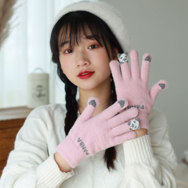3 par søde strikkede handsker med varm touchskærm, femfingerjack