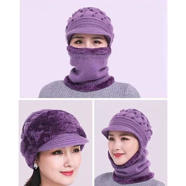 Fleecefodrad Dammössa, Vintermössa Halsduk Mask Set, Dam