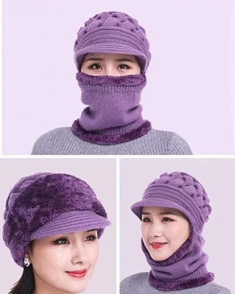 Fleeceforet Beanie Hat til Kvinder, Vinterhat Halsklæde Maske Sæt, Kvinder