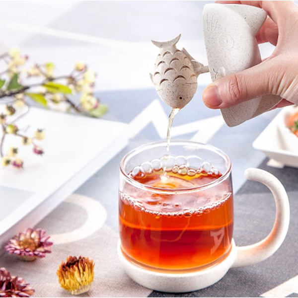Kattglas Teekopp, Vattenflaska med Fiskformad Teinfuser, DXGHC