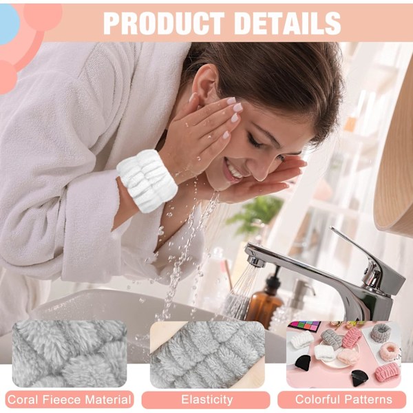 8 st Microfiber Spa Armband för Ansiktsrengöring, Dam Armbandshanddukar för Ansiktsrengöring, Absorberande Ansiktsrengöringsarmband