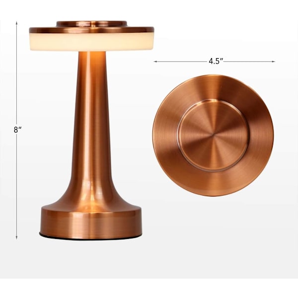 1 kpl Rose Gold Kannettava LED-pöytälamppu kosketusanturilla, 3 valotehoa