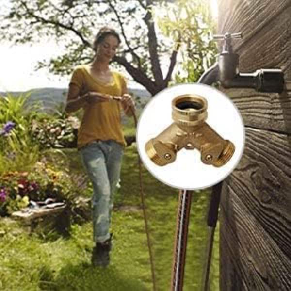2-vejs Y-fordeler, 3/4\" han, messing, med aflukningsventiler