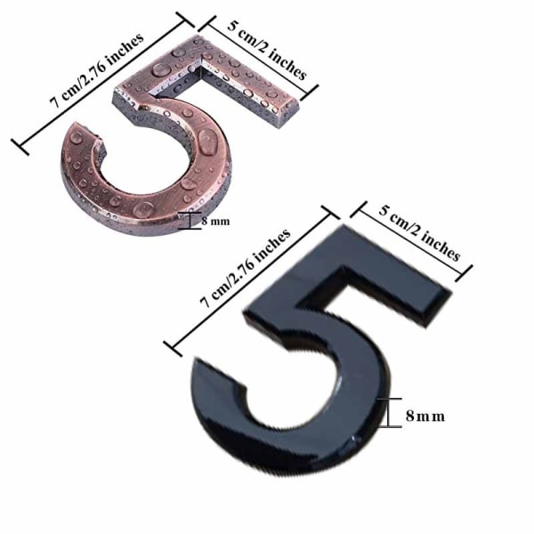 Brons 3D brevlådenummer 0-9 Självhäftande husnummer för maj