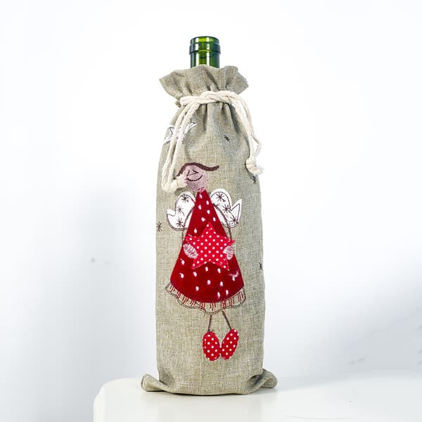 2 stk. Julepynt Linned Broderet Engel Juleflaske