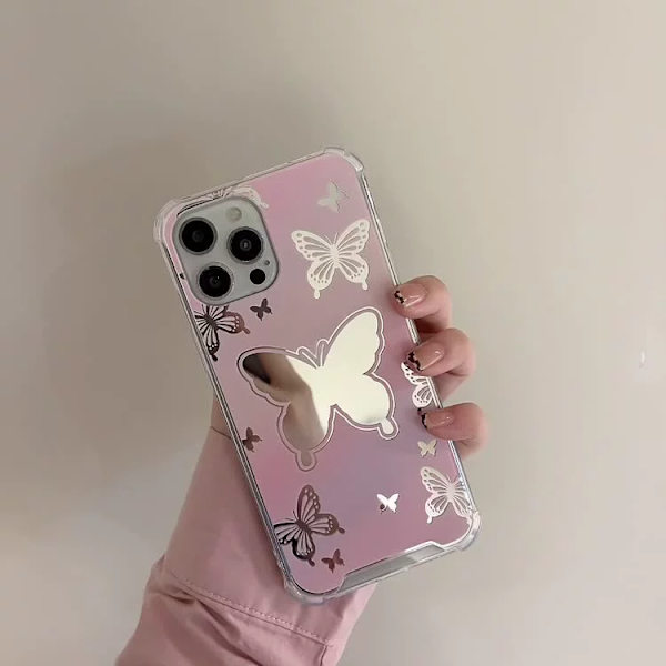 Rosa spegelmobilfodral för iPhone 13 Fjärilsspegel (1 styck)
