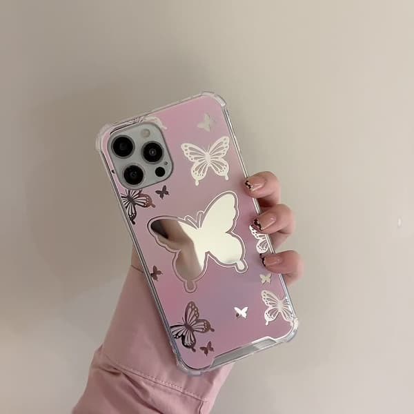 Rosa speil mobildeksel for iPhone 13 Butterfly Mirror (1 stk)