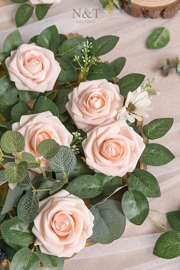 Kunstige Rosenblomster, 25 Real Touch Falske Skumroser DIY Bryllup