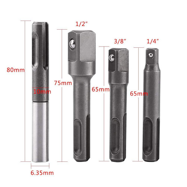 4 st 1/4\" 3/8\" 1/2\" SDS Magnetisk Bitshållare Förlängningsskruvmejsel