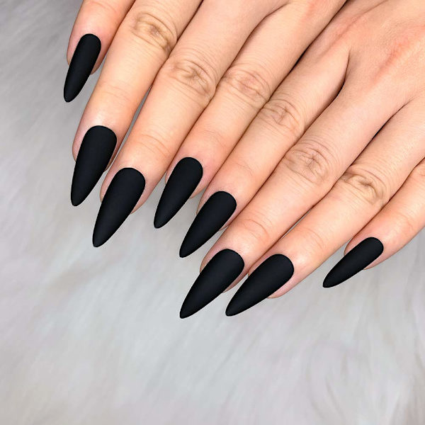 10 Sæt (Sorte) Kunstige Negle Matte Solid Farve Medium Længde