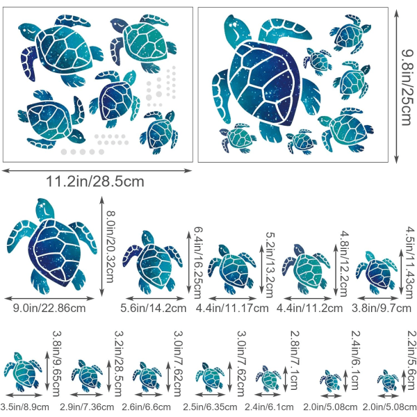 12 stk. Havskilpadde Veggdekor, Ocean Turtle Vinyl Klistremerker 1