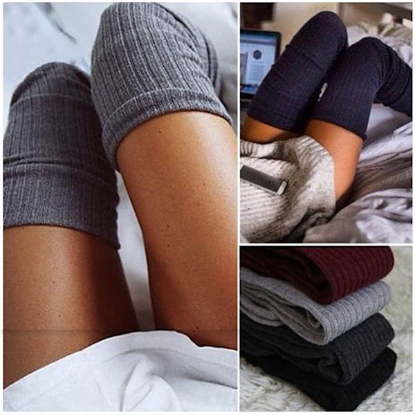 4 paria pystysuuntaisia ​​raidallisia polvenpituisia sukkia lämpimät yksiväriset