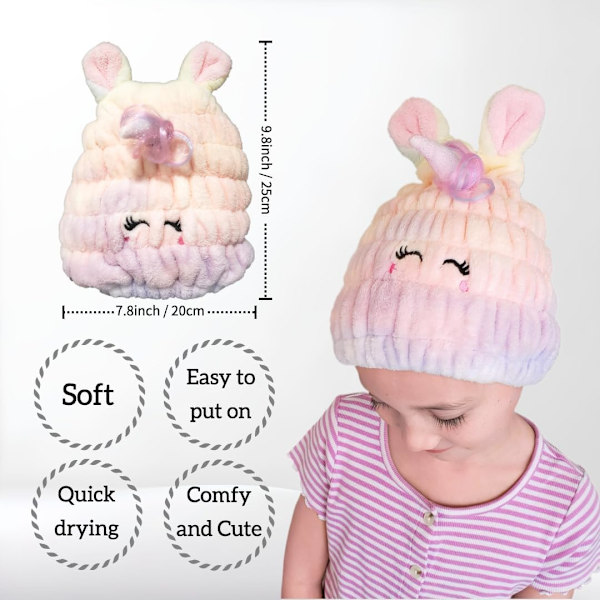 Barnens Hårhandduk, Hårhanddukshuva för Barn, Söt & Mjuk Mikrofiber