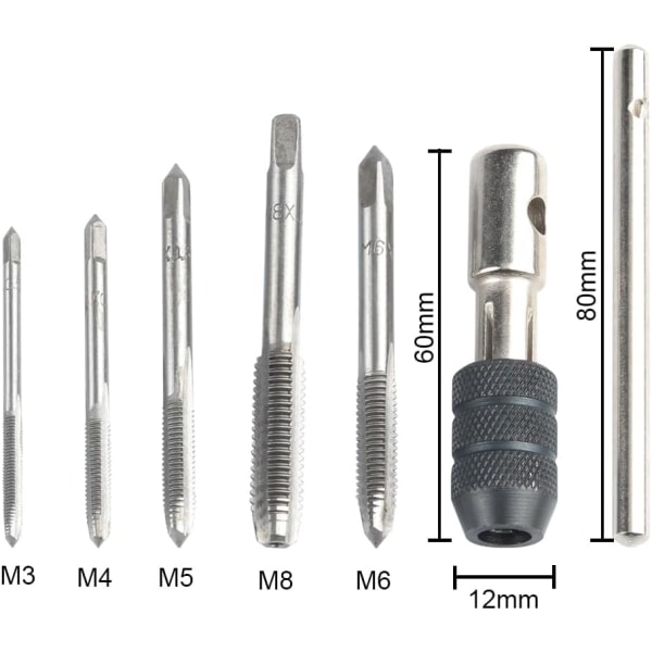 Metrisk Håndlige Straight Flute Taps Sæt M3 M4 M5 M6 M8 med 1P