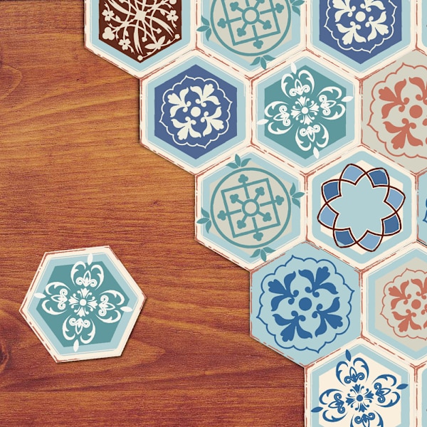 10 st Hexagonformade Väggdekaler Retro Mönster Sovrum Vardagsrum H