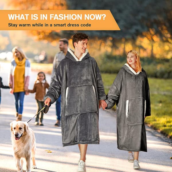 Oversized Hettegenser med Pledd, One Size Fits All (Grå) Flanell