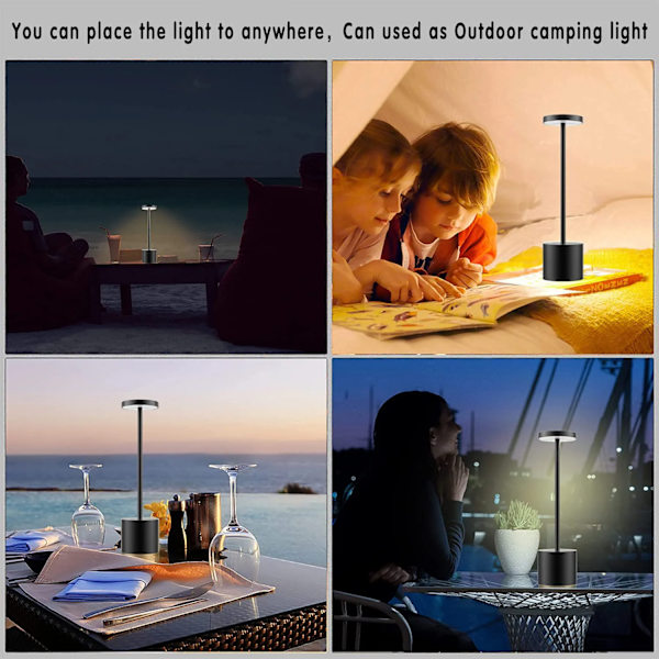Laddbar Trådlös Bordlampa, 6000mAh Bärbar Batteri för Utomhus
