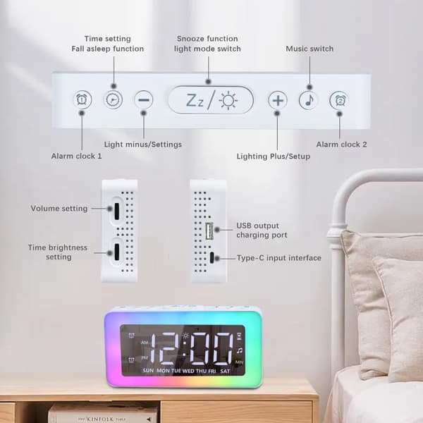 Digital väckarklocka, RGB-färgad väckarklocka för sovrum, Dubbel alarm