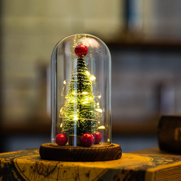 Mini juletræ glasafdækning LED lys trinket juleglød