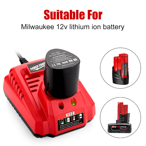 N12 48-59-2401 48-11-2402 för Milwaukee Li-ION Ersättningsladdare DXGHC