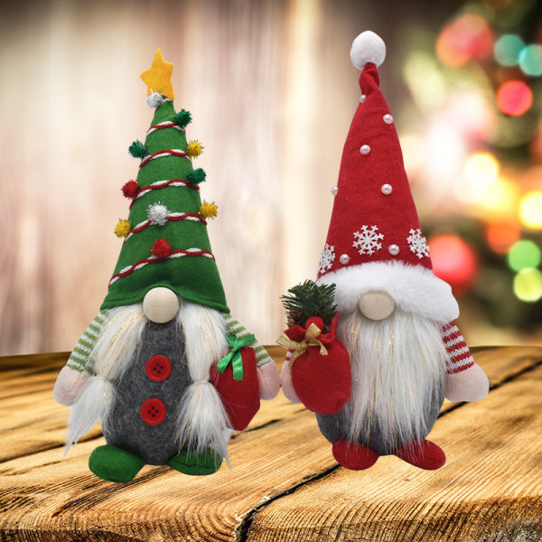 Jultomtar Dekorationer, 2 st Handgjorda Svenska Tomte Julgnomer