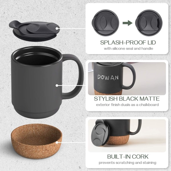Kaffekopp, 15 uns, ett set om 2, stora keramiska kaffekoppar, wit