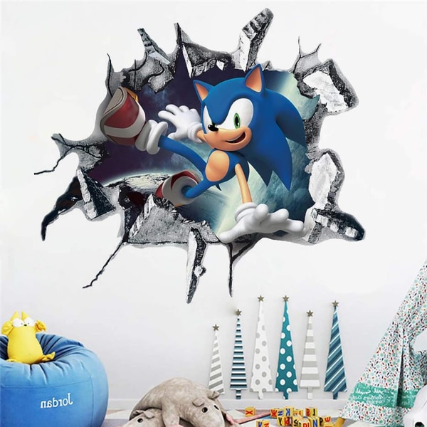 2 st The Hedgehog Cartoon 3D Broken Wall Game Wall Stickers Chil