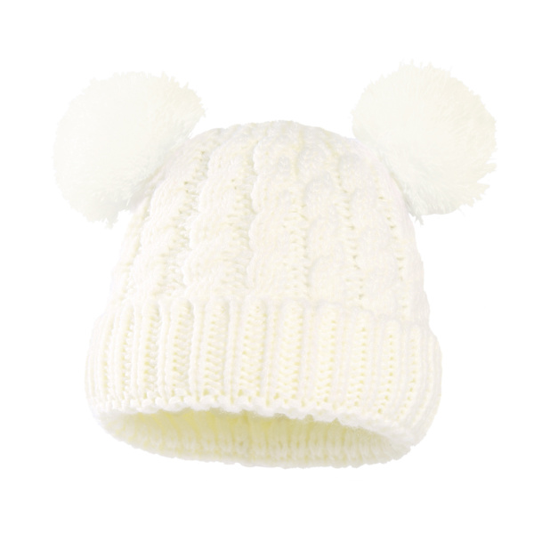 Baby Pullover Hatt med Dubbla Bollar Barnhatt Höst och Vinter