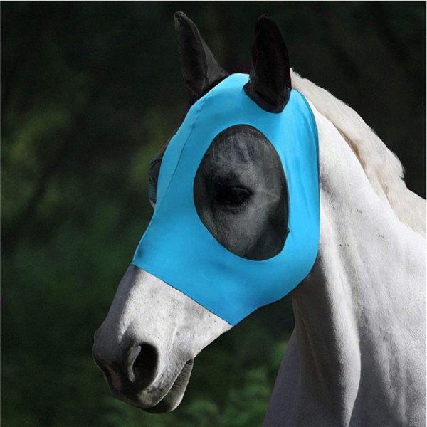 (Blå) Häst Utomhus Bite Prevention Myggmask Hästhuvud Mesh