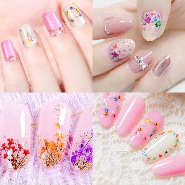 3D Nail Art torkade blommor klistermärke 12 färger Naturlig Real Dry Flow